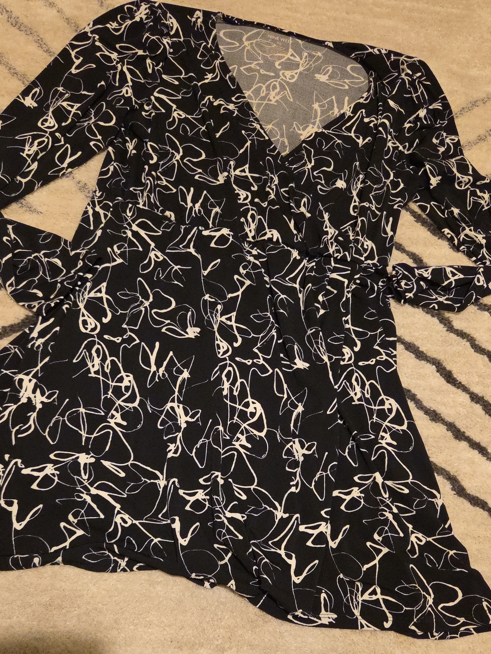 Nine West Black Dress with White Floral Scribble Print